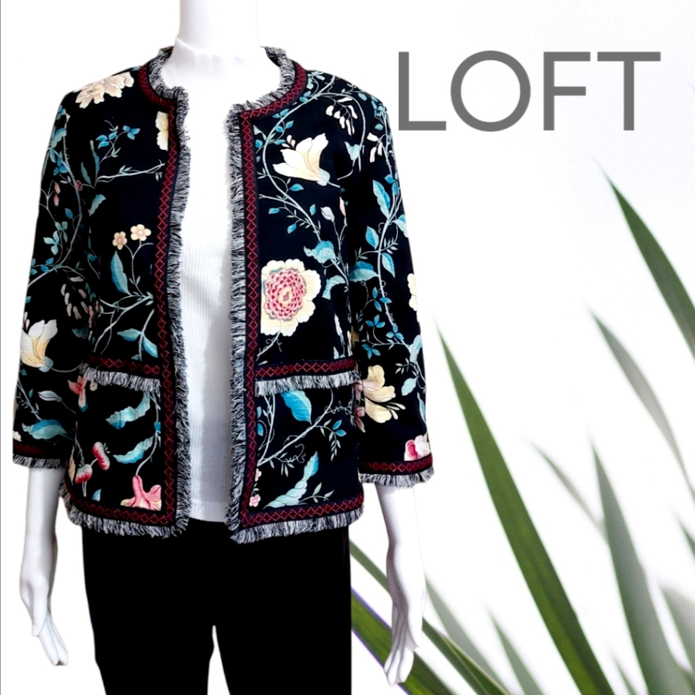 LOFT  Floral Fringed Blazer size 8